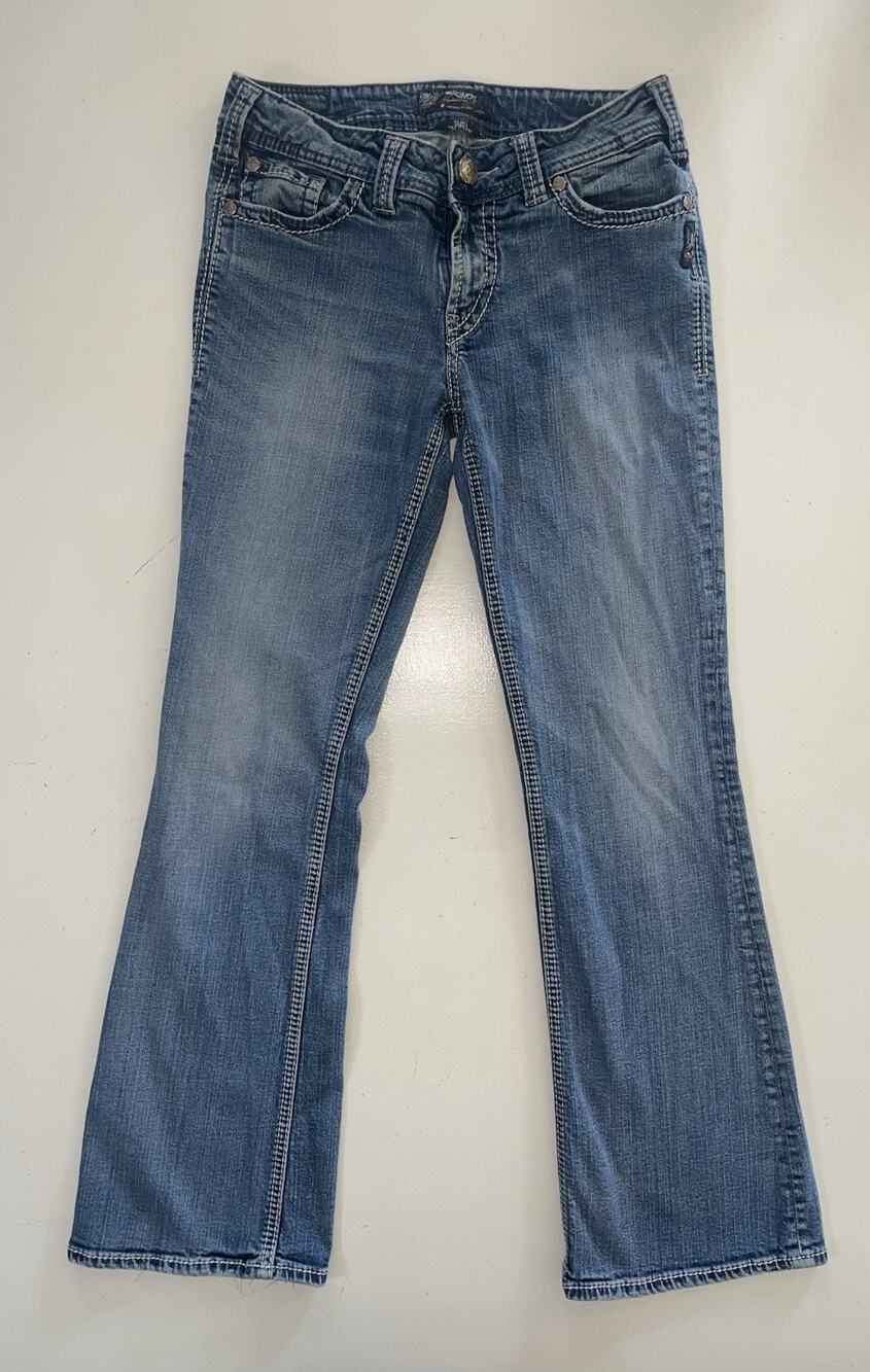 Women Silver Jeans Co. 29x32 (Fit: 28x30) Bootcut Blue Suki Surplus Embroidered